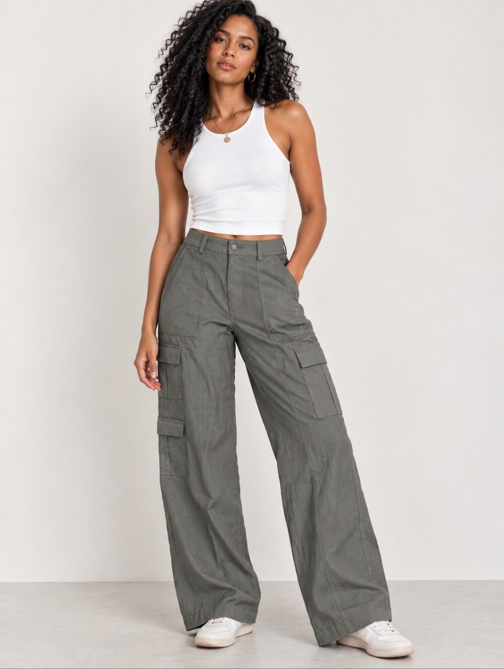 ❤️ HOLLISTER ULTRA HIGH RISE BAGGY WIDE LEG CARGO PANTS IN LINEN BLEND, SMALL